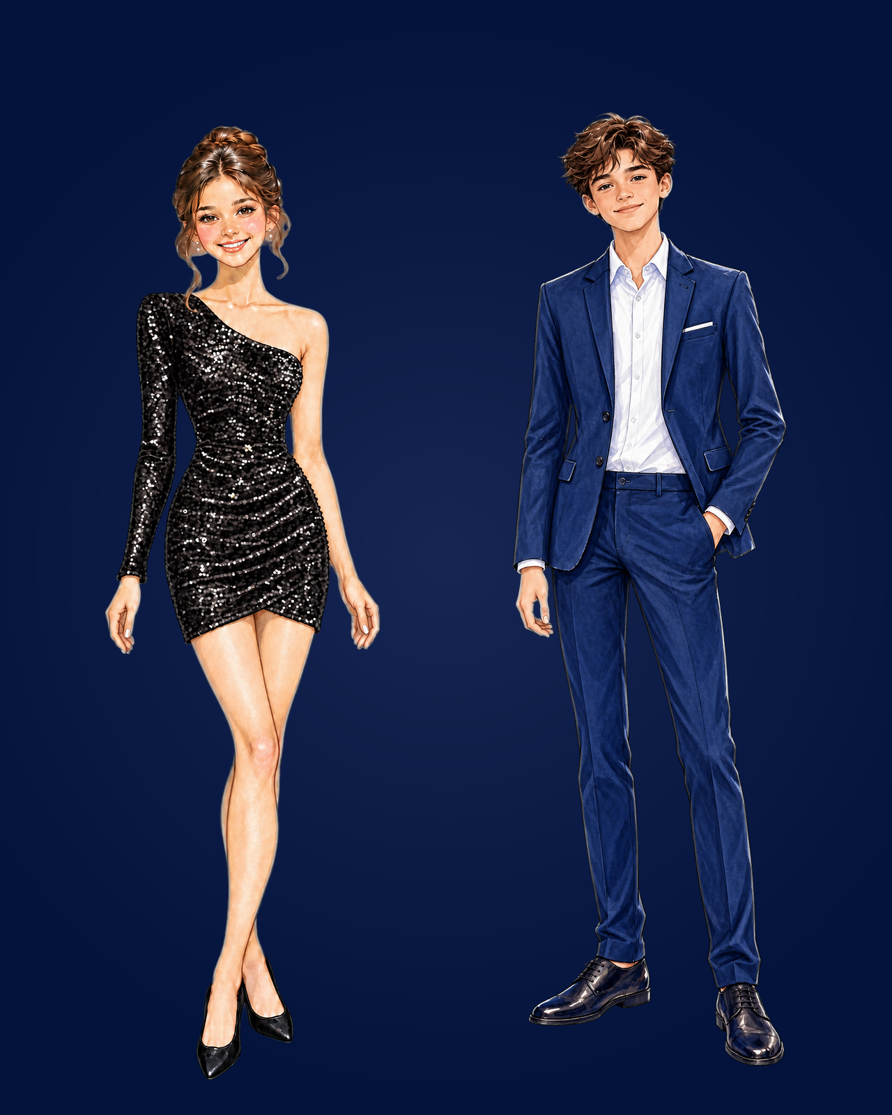 Croqui de traje social para jovens
